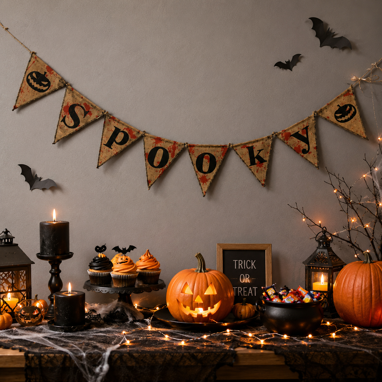 Spooky Burlap Halloween Banner - Over 9FT