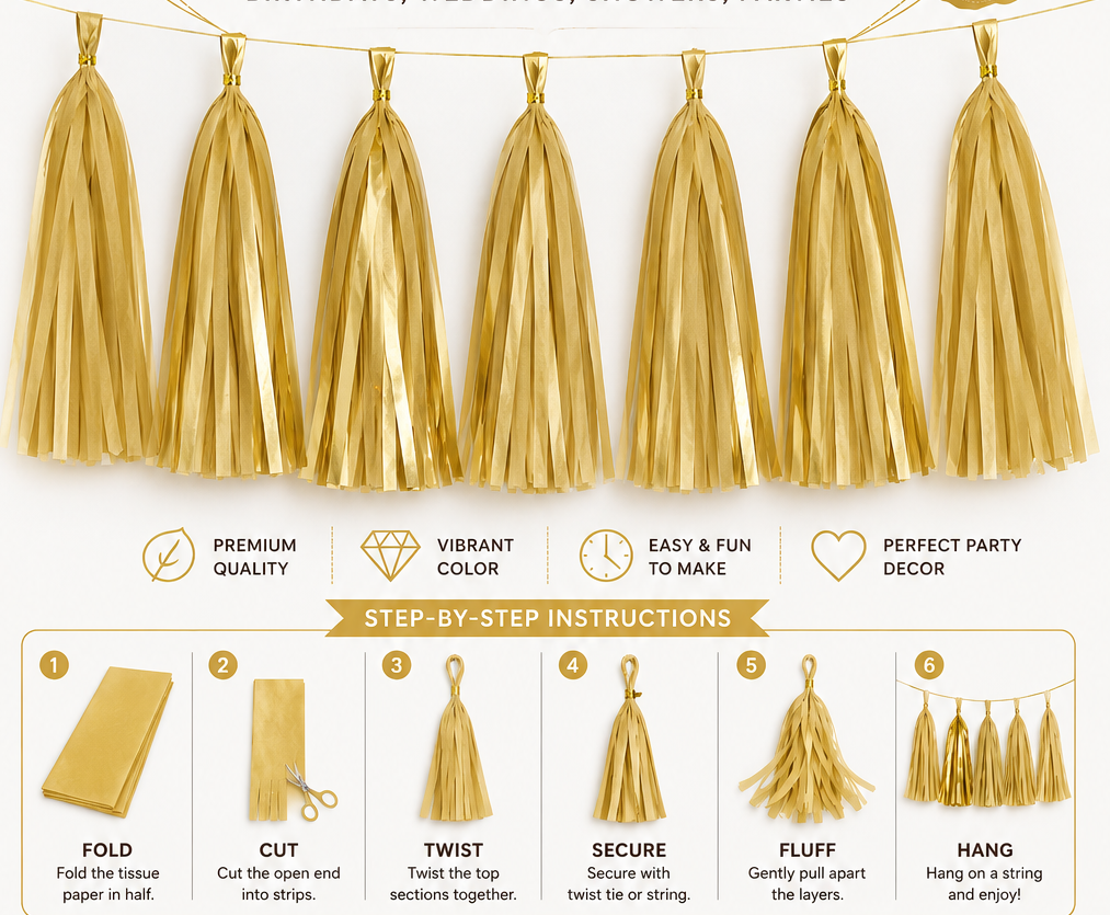 Golden Tassle Garland  - 5PC