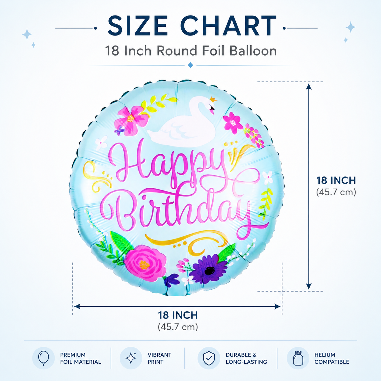 18" Happy Birthday Floral Swan Balloon