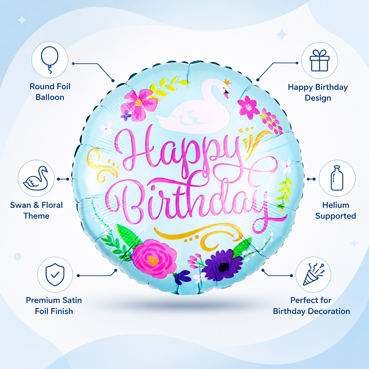 18" Happy Birthday Floral Swan Balloon