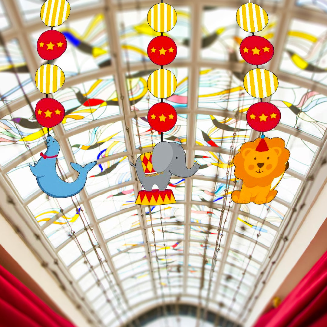 Circus Time Cutout w/Circus Animal Dangling Cutouts Hanging Decoration - 3PC