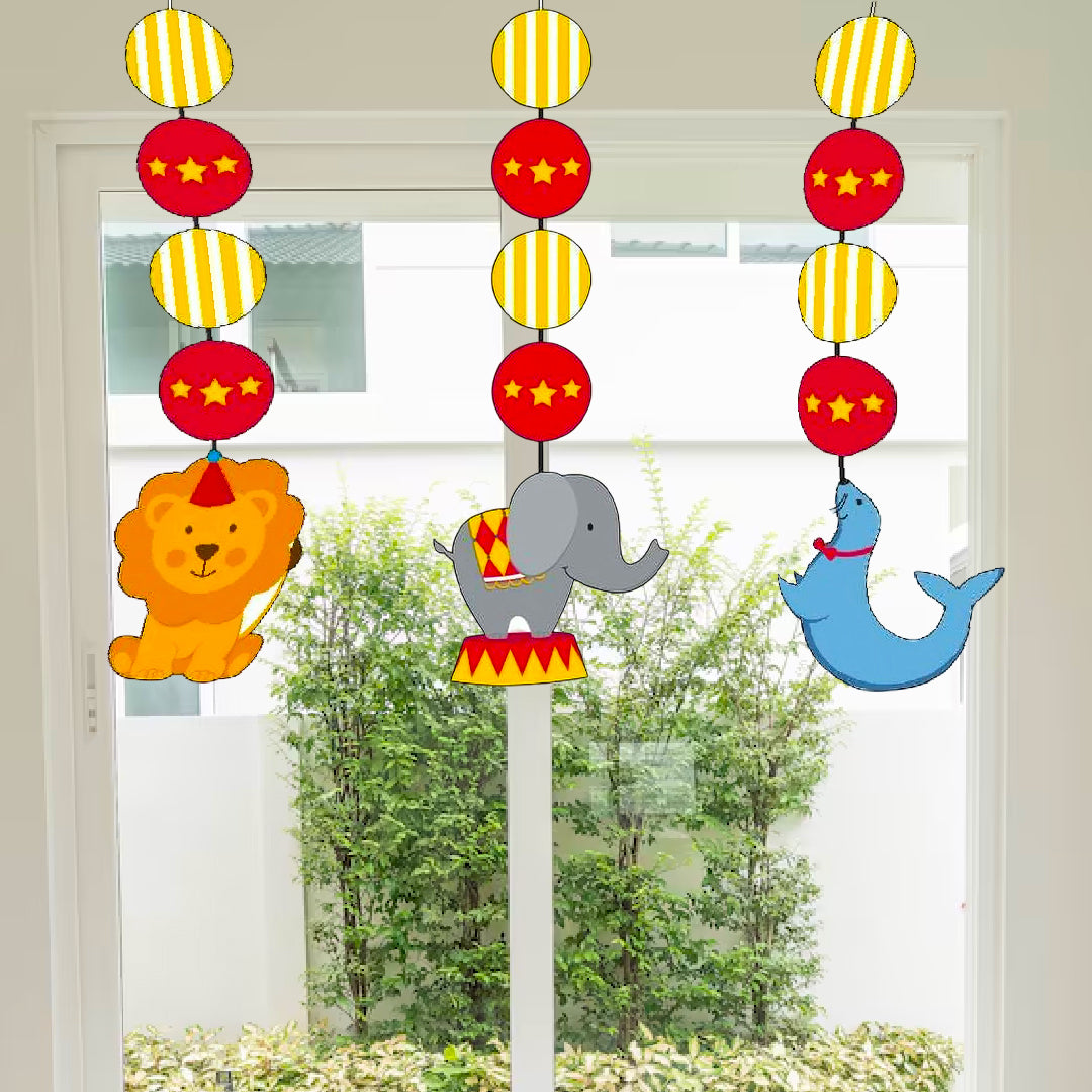 Circus Time Cutout w/Circus Animal Dangling Cutouts Hanging Decoration - 3PC