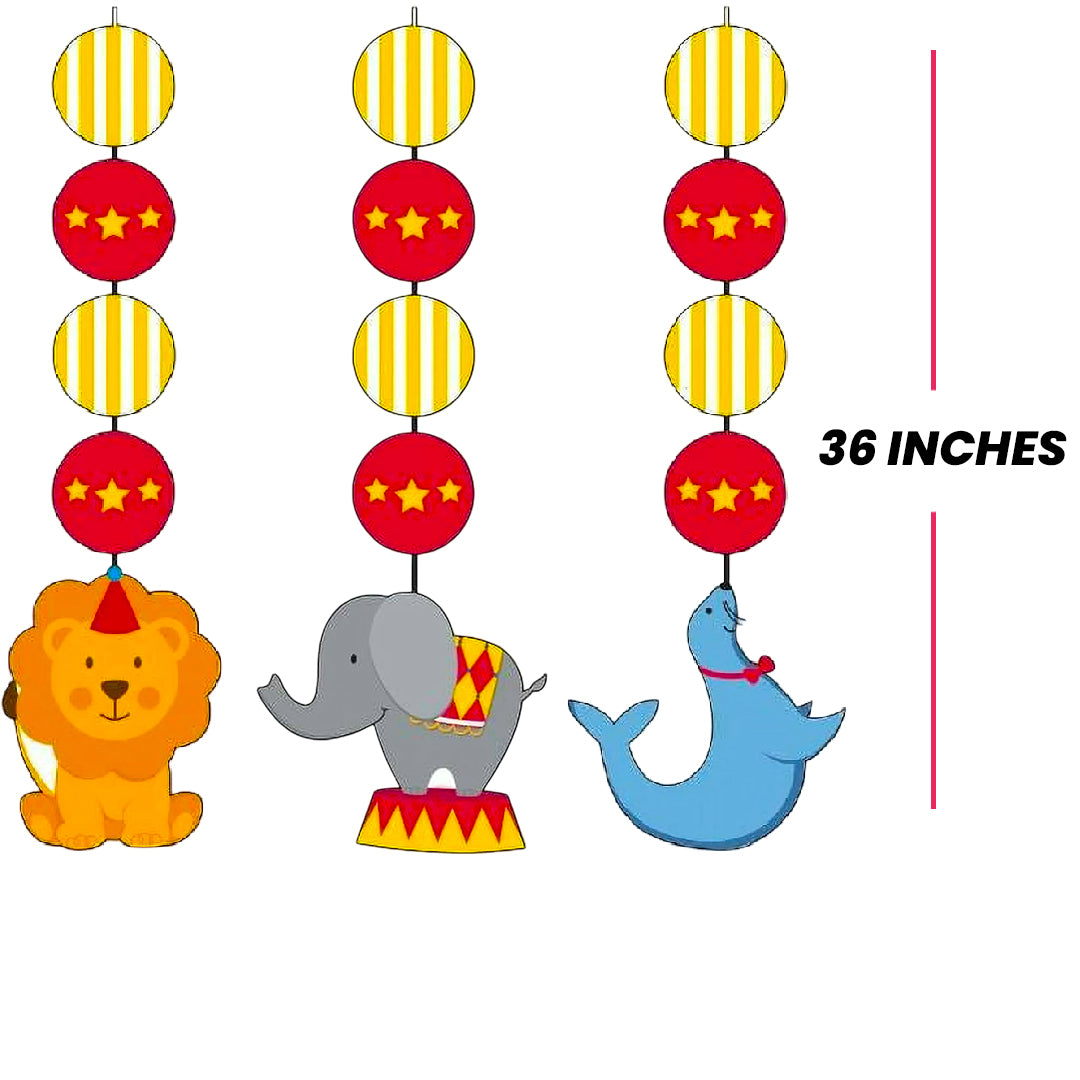 Circus Time Cutout w/Circus Animal Dangling Cutouts Hanging Decoration - 3PC