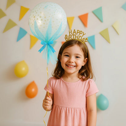 Clear Balloon With Blue Net And Golden Confetti - 18 inches - 1PC