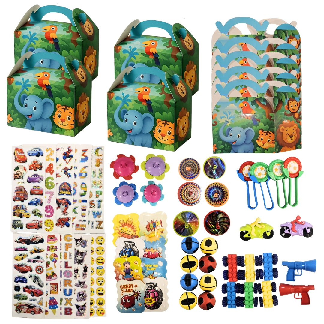 Jungle Animal Theme Treat Boxes with Mixed Return Gift Favors Combo Pack - 60PC
