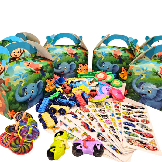 Jungle Animal Theme Treat Boxes with Mixed Return Gift Favors Combo Pack - 60PC