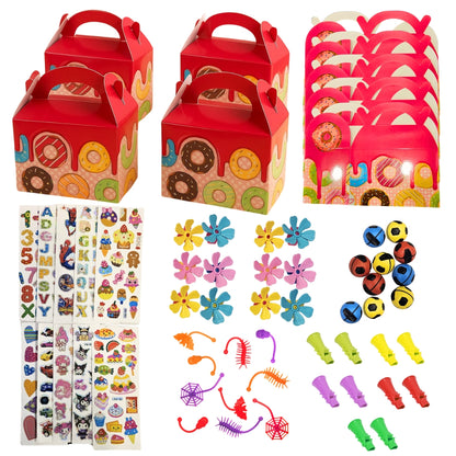 Donut Theme Treat Boxes with Mixed Return Gift Favors Combo Pack - 60PC