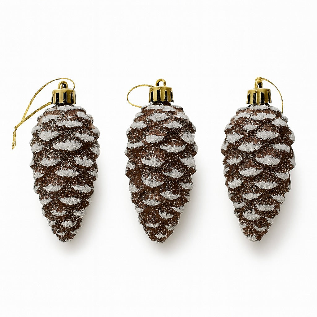 Artificial Christmas Pine Cones with Snow Dust - 3PC