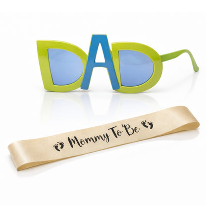 Mom To Be Sash Satin Pink & Green DAD Sunglasses - 2PC