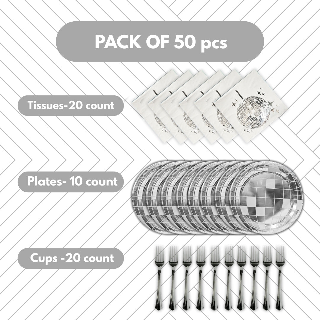 Disco Tableware Set w/Plates, Napkins & Forks - 9 inches - 50PC