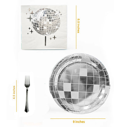 Disco Tableware Set w/Plates, Napkins & Forks - 9 inches - 50PC