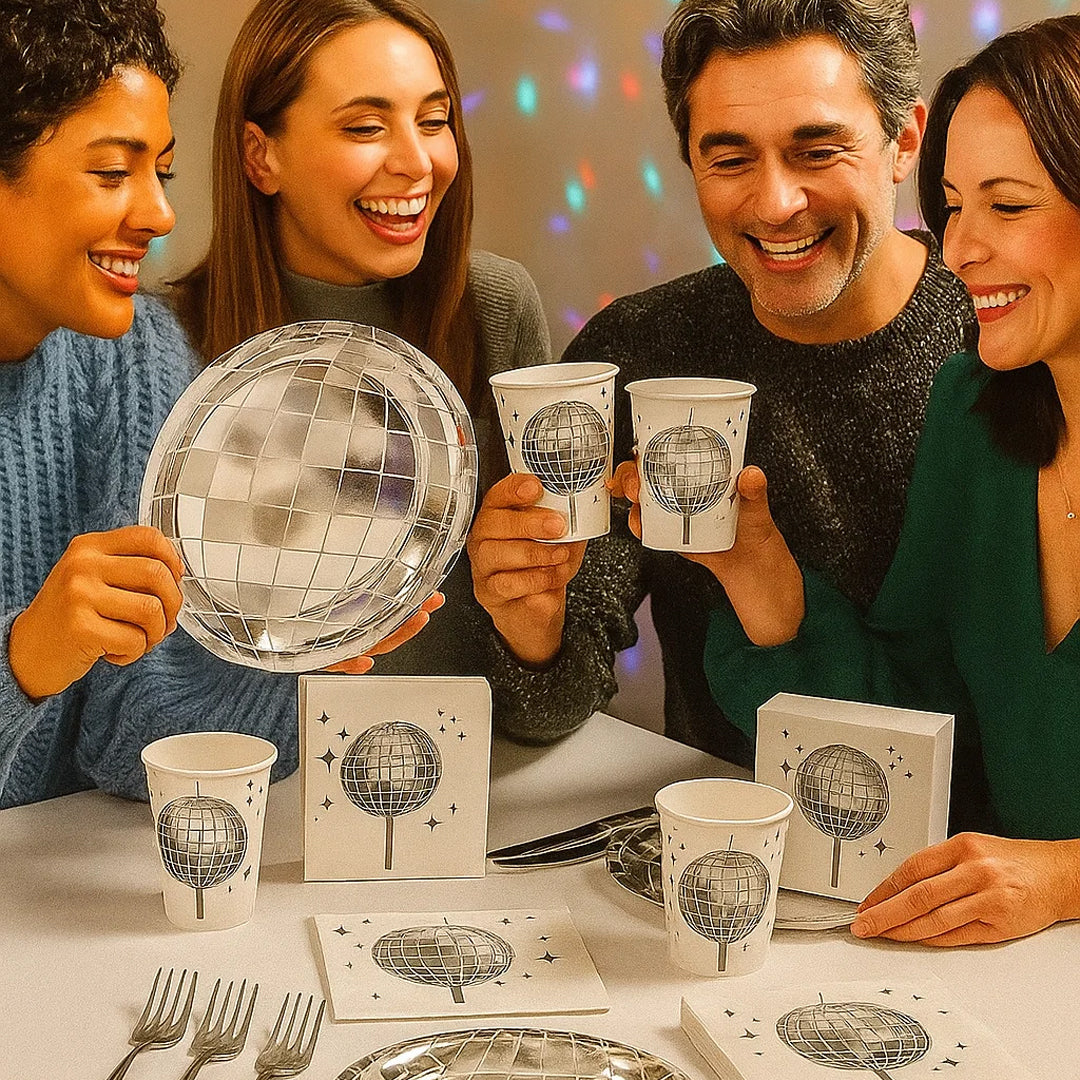 Disco Tableware Set w/Plates, Napkins & Forks - 9 inches - 50PC