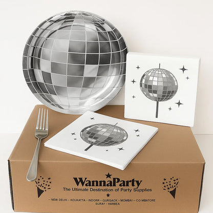 Disco Tableware Set w/Plates, Napkins & Forks - 9 inches - 50PC