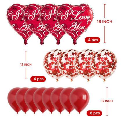 I Love You Heart Foil Balloon & Confetti Balloons Set Pack of 16 | Romantic Red Balloons | Valentine, Anniversary & Love Decoration Kit