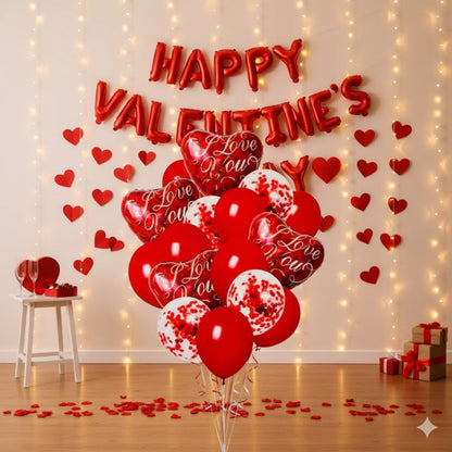 I Love You Heart Foil Balloon & Confetti Balloons Set Pack of 16 | Romantic Red Balloons | Valentine, Anniversary & Love Decoration Kit