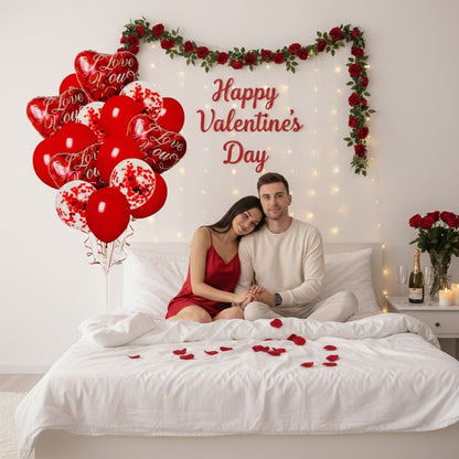 I Love You Heart Foil Balloon & Confetti Balloons Set Pack of 16 | Romantic Red Balloons | Valentine, Anniversary & Love Decoration Kit