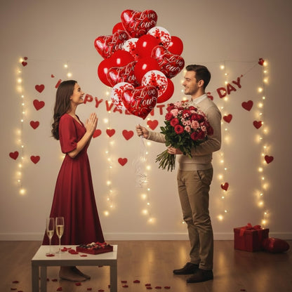 I Love You Heart Foil Balloon & Confetti Balloons Set Pack of 16 | Romantic Red Balloons | Valentine, Anniversary & Love Decoration Kit