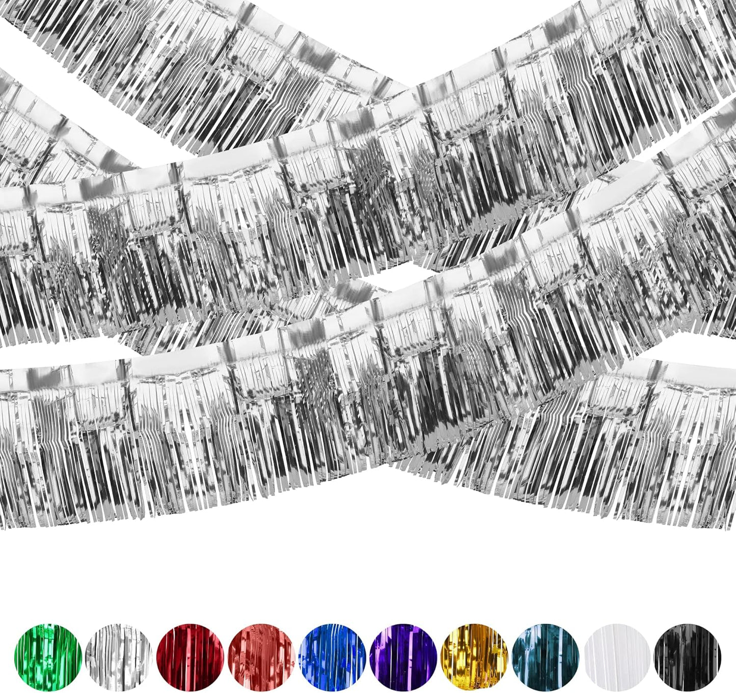 Metallic Foil Fringe Silver Garland Set for Wall Hanging Decoration - 4PC