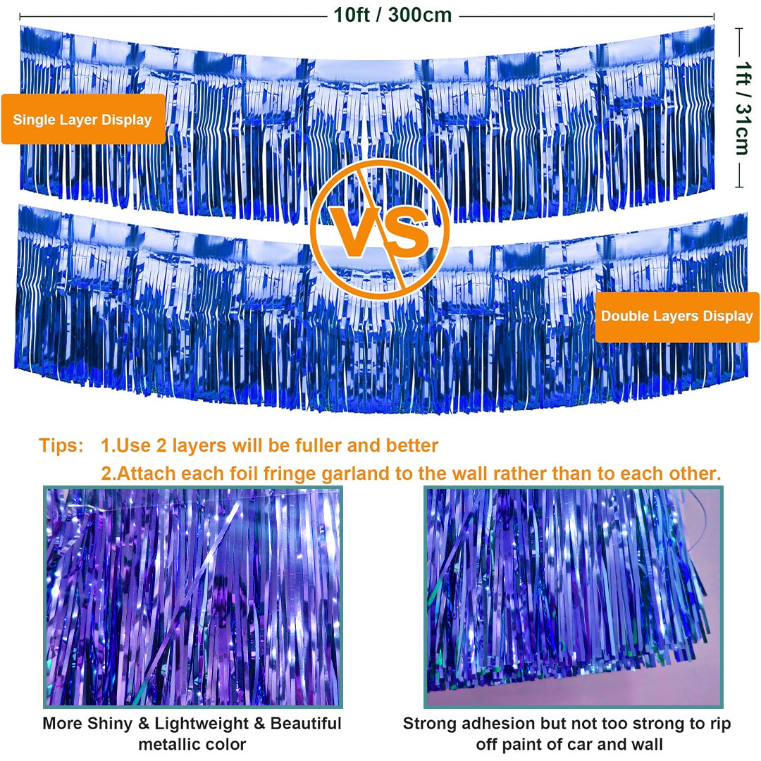 Metallic Foil Fringe Dark Blue Garland Set for Wall Hanging Decoration - 4PC