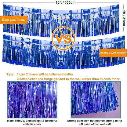 Metallic Foil Fringe Dark Blue Garland Set for Wall Hanging Decoration - 4PC