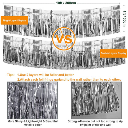 Metallic Foil Fringe Silver Garland Set for Wall Hanging Decoration - 4PC