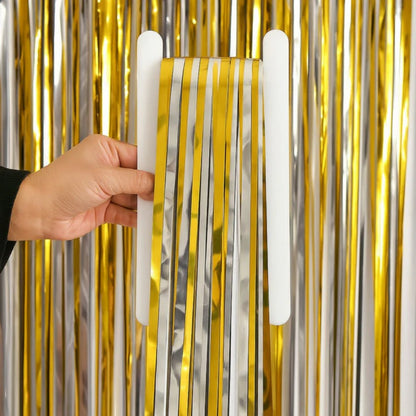 Gold & Silver Dual Tone Foil Curtain-2PC