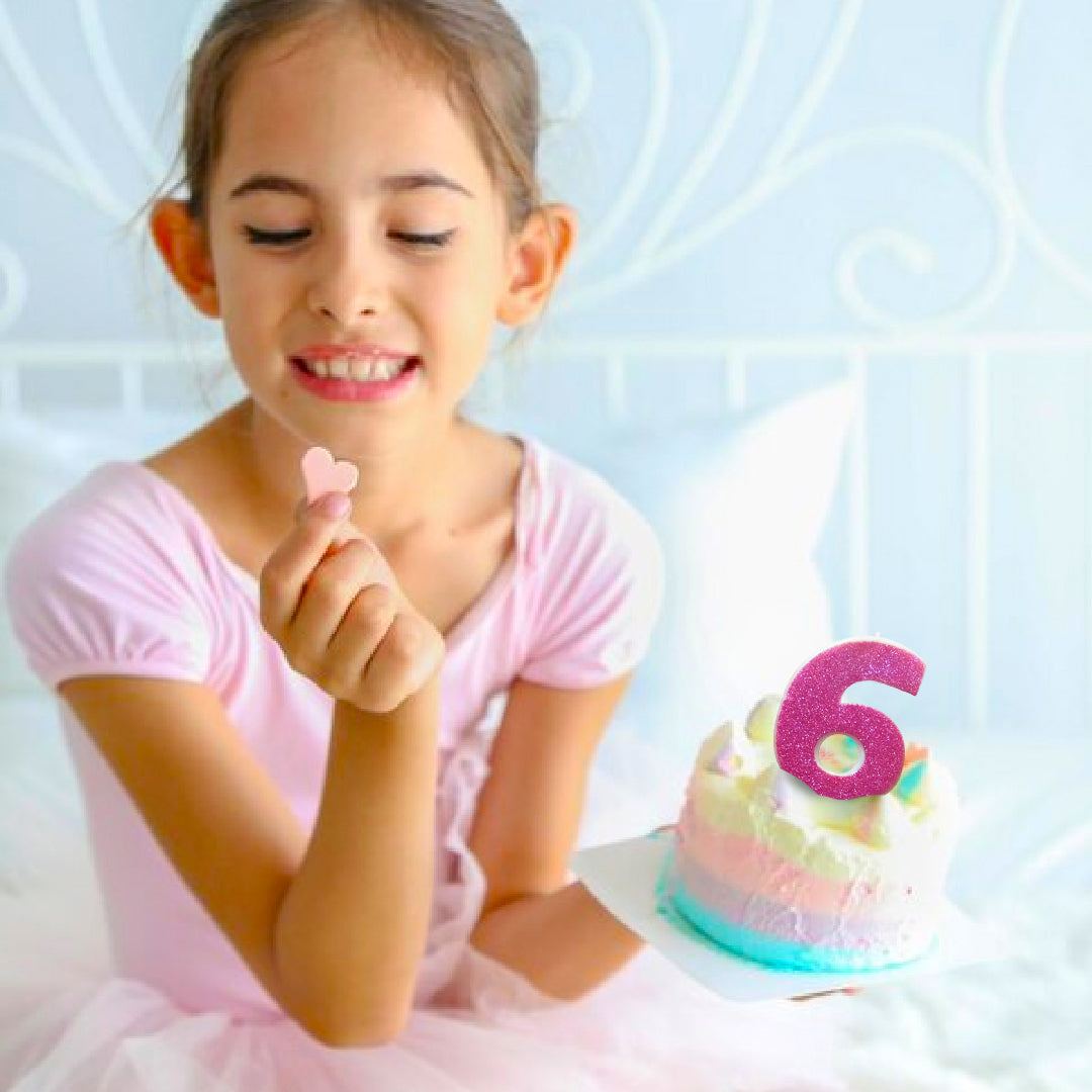 Glitter 6th Pink Birthday Candle - 1PC
