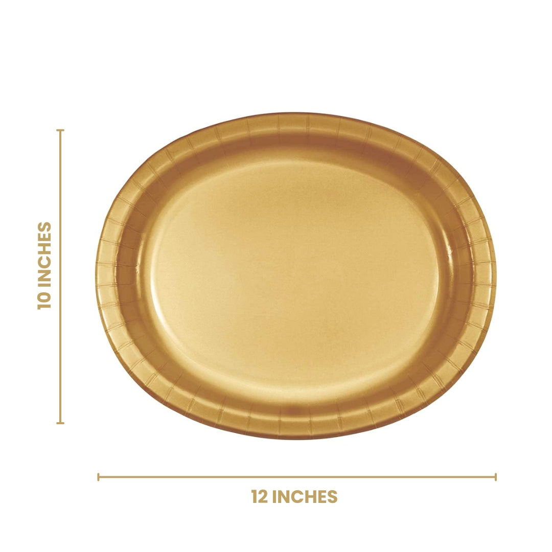 Glittering Gold Oval Platter Plates - 12 inches - 8PC