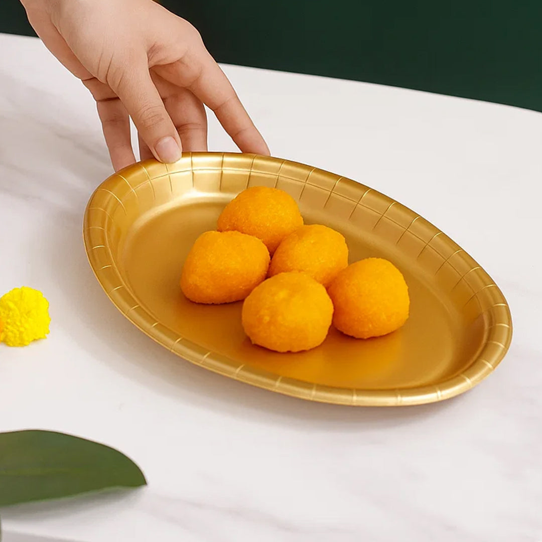 Glittering Gold Oval Platter Plates - 12 inches - 8PC