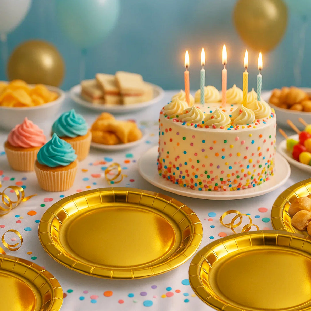 Golden Party Paper Plates - 9 inches - 10PC