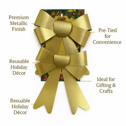 Golden Bows for Christmas Decorations - Set of 2