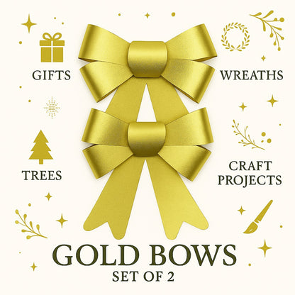 Golden Bows for Christmas Decorations - Set of 2