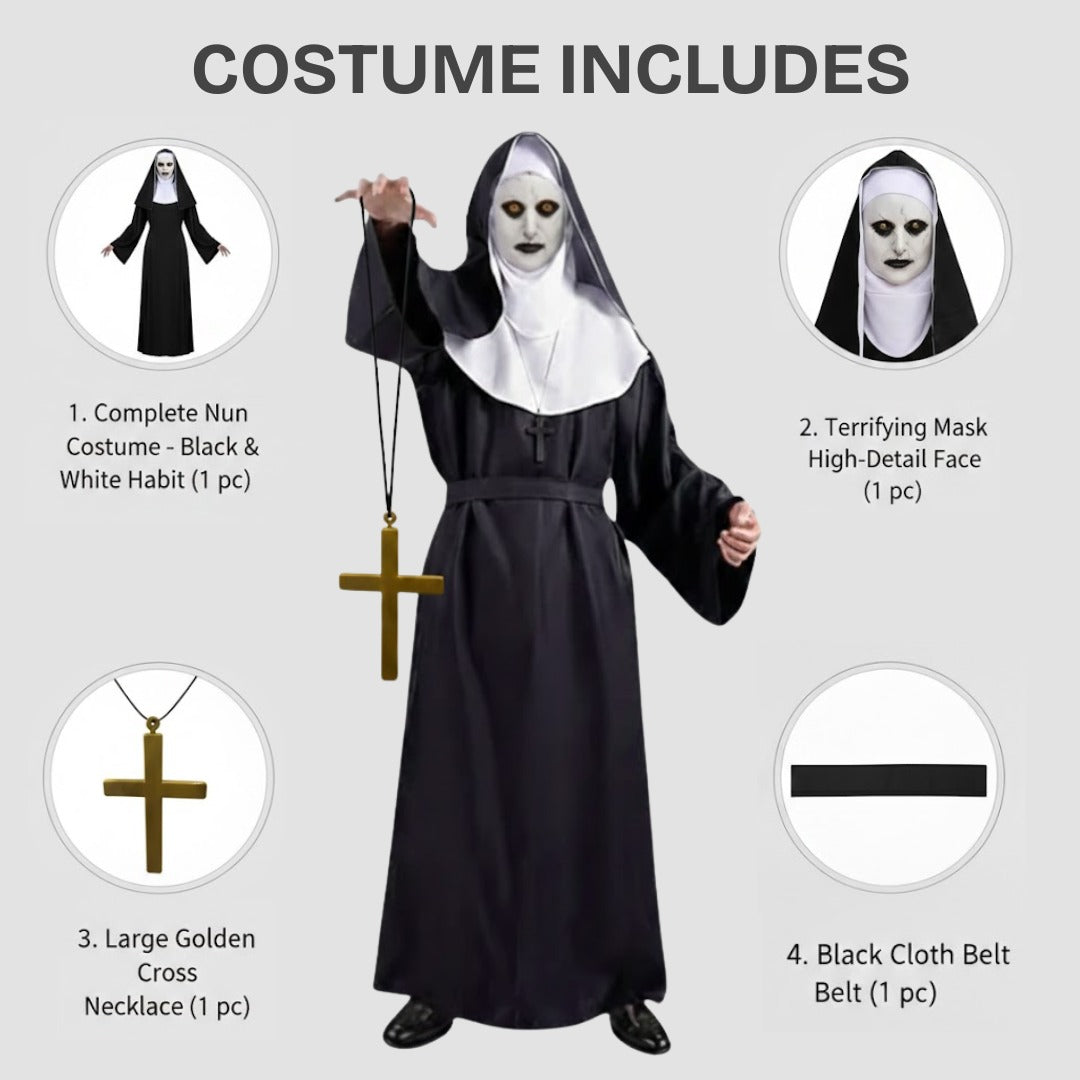 Conjuring Nun Costume Adult Large w/ Waist Belt and Latex Mask