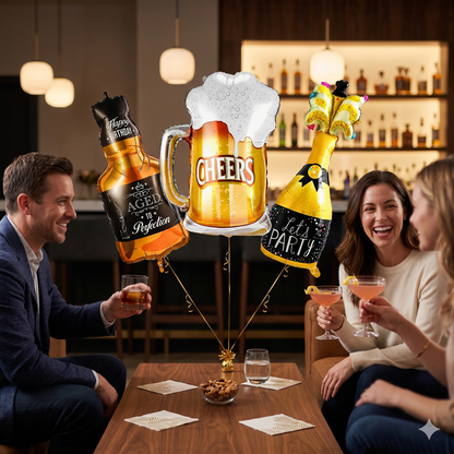 Supershape Drinking Theme Foil Balloon Set of 3 for Celebration Decoration | Let’s Party, Aged to Perfection & Beer Mug Balloons