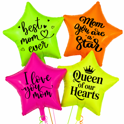 Happy Mother’s Day Neon Star Foil Balloon Set of 4
