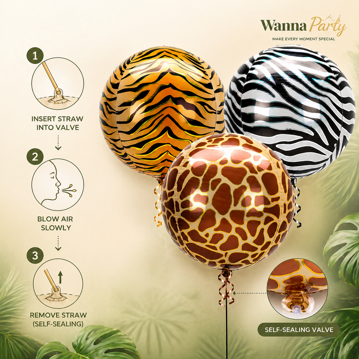 Animal Print Orbz Shaped Balloon Bouquet Set of 3 | Helium Filled and Delivers Inflated