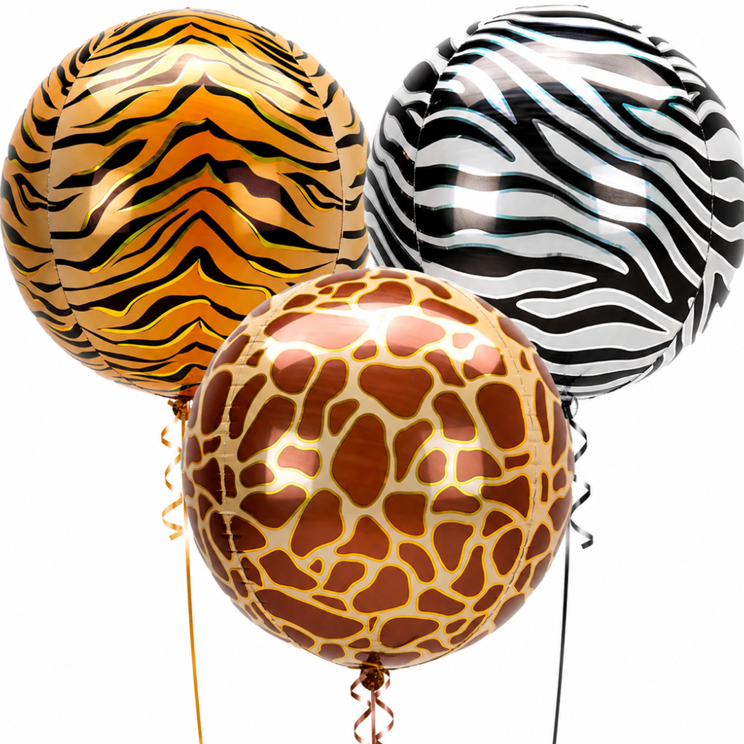 Animal Print Orbz Shaped Balloon Bouquet Set of 3 | Helium Filled and Delivers Inflated