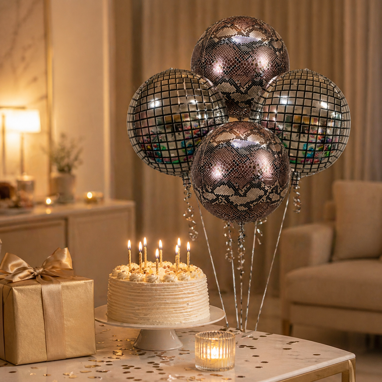 Jungle Disco Balloon Bouquet Set of 4PC | Helium Filled & Delivers Inflated