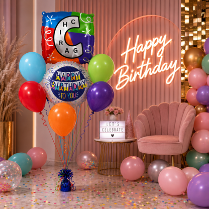 Customizable Alphabet "C" Square Shaped Balloon with Customized Name Stickers Bouquet Set of 7PC | Customizable Name Inital Balloons| Choose Your Name | Helium Filled & Delivers Inflated