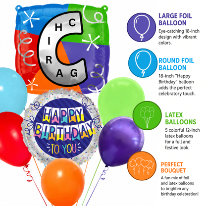 Customizable Alphabet "C" Square Shaped Balloon with Customized Name Stickers Bouquet Set of 7PC | Customizable Name Inital Balloons| Choose Your Name | Helium Filled & Delivers Inflated