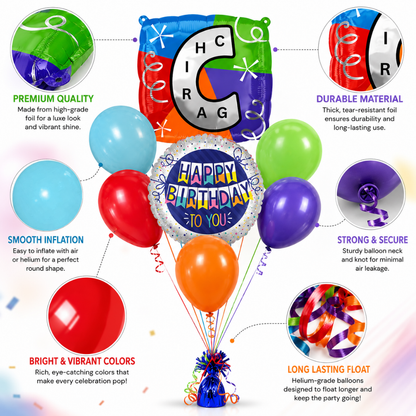 Customizable Alphabet "C" Square Shaped Balloon with Customized Name Stickers Bouquet Set of 7PC | Customizable Name Inital Balloons| Choose Your Name | Helium Filled & Delivers Inflated