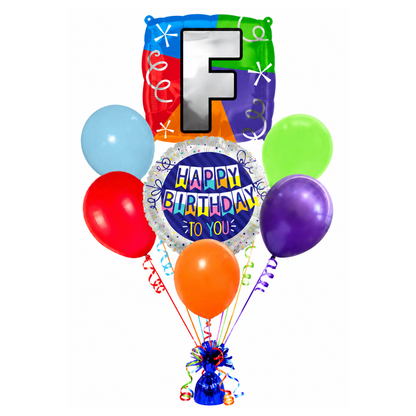 Customizable Alphabet "F" Square Shaped Balloon with Customized Name Stickers Bouquet Set of 7PC | Customizable Name Inital Balloons| Choose Your Name | Helium Filled & Delivers Inflated