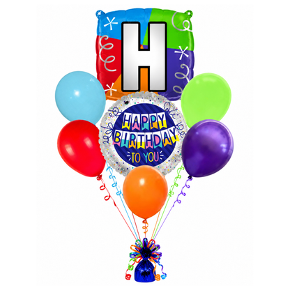 Customizable Alphabet "H" Square Shaped Balloon with Customized Name Stickers Bouquet Set of 7PC | Customizable Name Inital Balloons| Choose Your Name | Helium Filled & Delivers Inflated