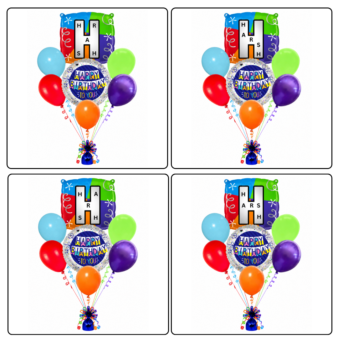 Customizable Alphabet "H" Square Shaped Balloon with Customized Name Stickers Bouquet Set of 7PC | Customizable Name Inital Balloons| Choose Your Name | Helium Filled & Delivers Inflated