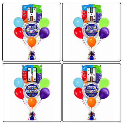 Customizable Alphabet "H" Square Shaped Balloon with Customized Name Stickers Bouquet Set of 7PC | Customizable Name Inital Balloons| Choose Your Name | Helium Filled & Delivers Inflated