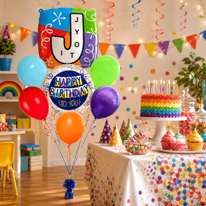 Customizable Alphabet "J" Square Shaped Balloon with Customized Name Stickers Bouquet Set of 7PC | Customizable Name Inital Balloons| Choose Your Name | Helium Filled & Delivers Inflated