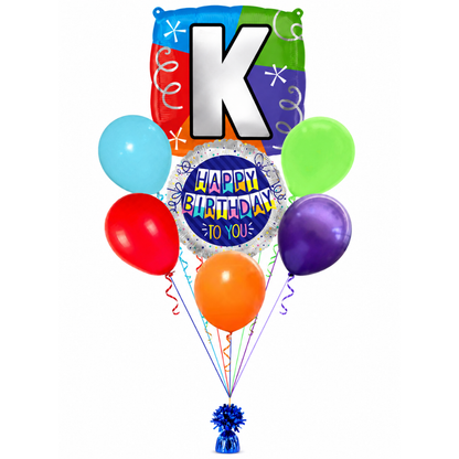 Customizable Alphabet "K" Square Shaped Balloon with Customized Name Stickers Bouquet Set of 7PC | Customizable Name Initial Balloons | Choose Your Name | Helium Filled & Delivers Inflated