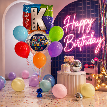 Customizable Alphabet "K" Square Shaped Balloon with Customized Name Stickers Bouquet Set of 7PC | Customizable Name Initial Balloons | Choose Your Name | Helium Filled & Delivers Inflated