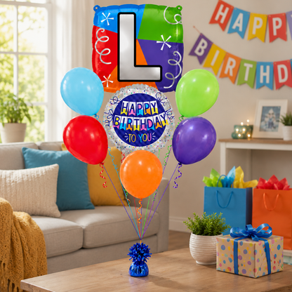 Customizable Alphabet "L" Square Shaped Balloon with Customized Name Stickers Bouquet Set of 7PC | Customizable Name Initial Balloons | Choose Your Name | Helium Filled & Delivers Inflated
