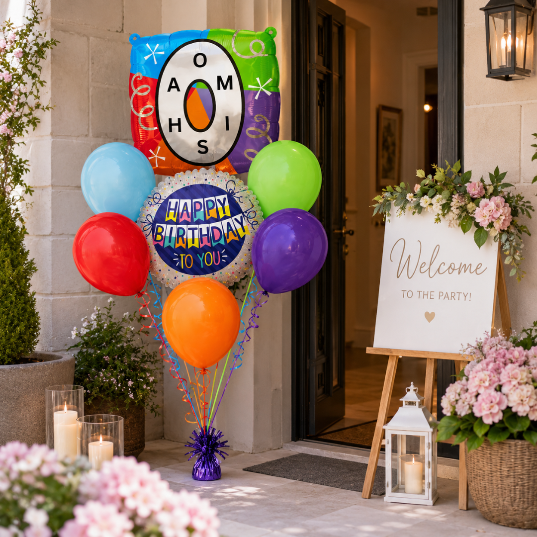Customizable Alphabet "O" Square Shaped Balloon with Customized Name Stickers Bouquet Set of 7PC | Customizable Name Inital Balloons| Choose Your Name | Helium Filled & Delivers Inflated